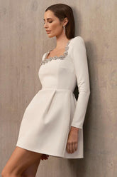 Alexia Square Collar Rhinestone Trim Mini Dress